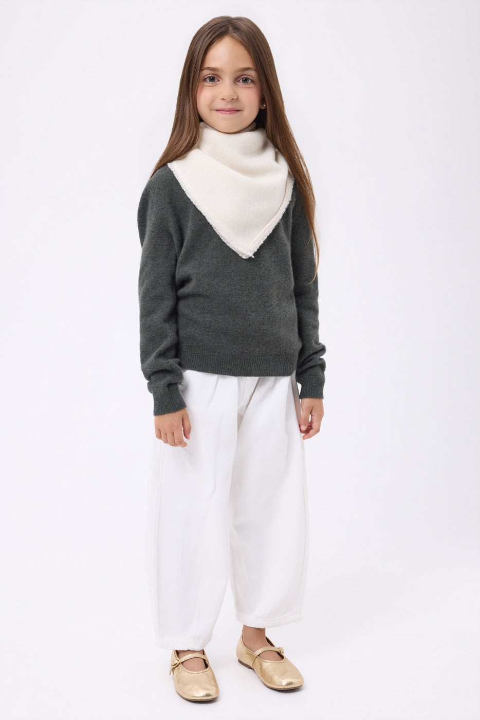 Plain Cozy Triangle Bandana Scarf - White - Kids