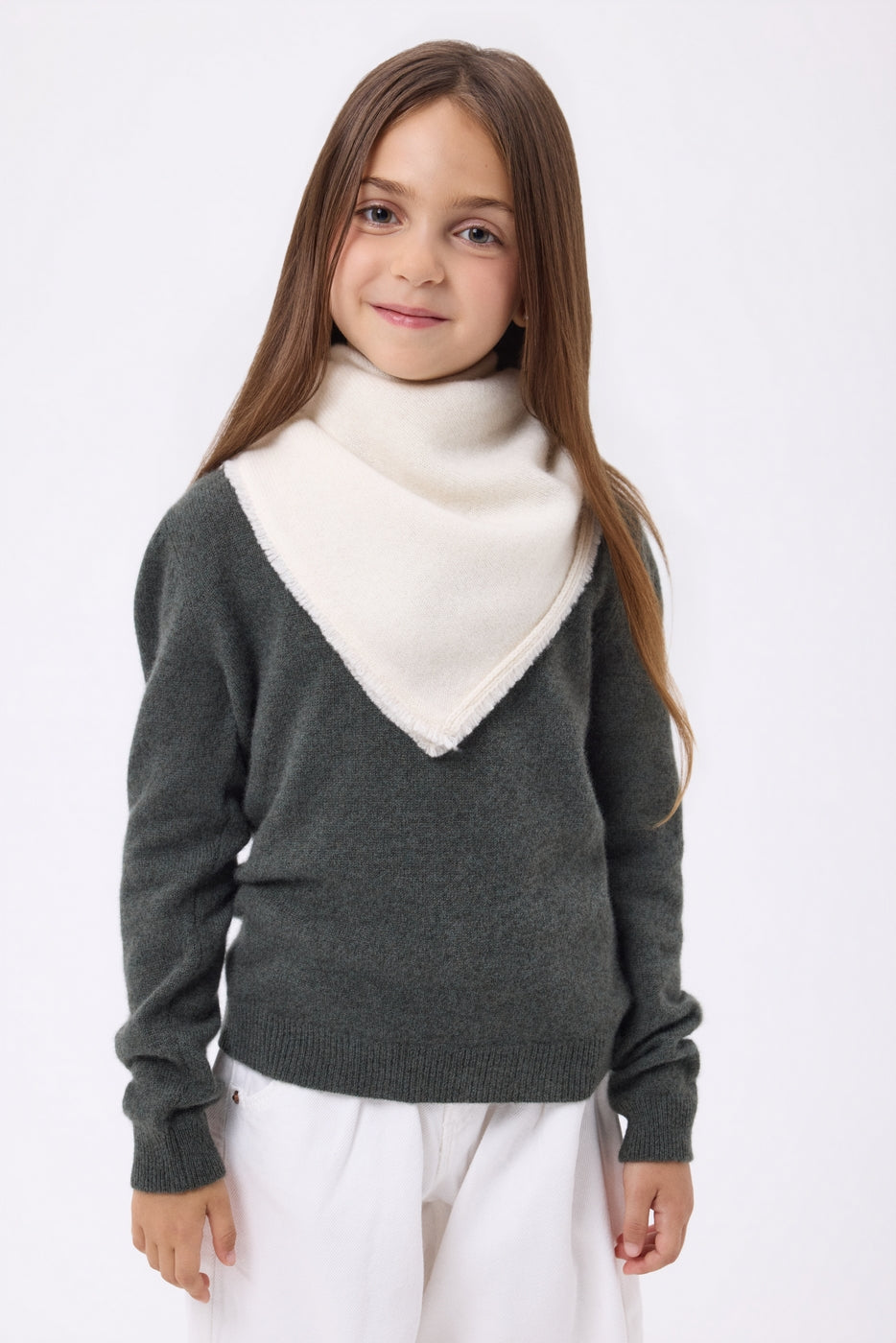 Plain Cozy Triangle Bandana Scarf - White - Kids