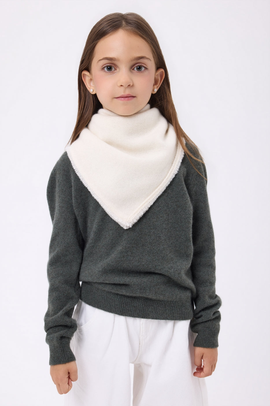 Plain Cozy Triangle Bandana Scarf - White - Kids