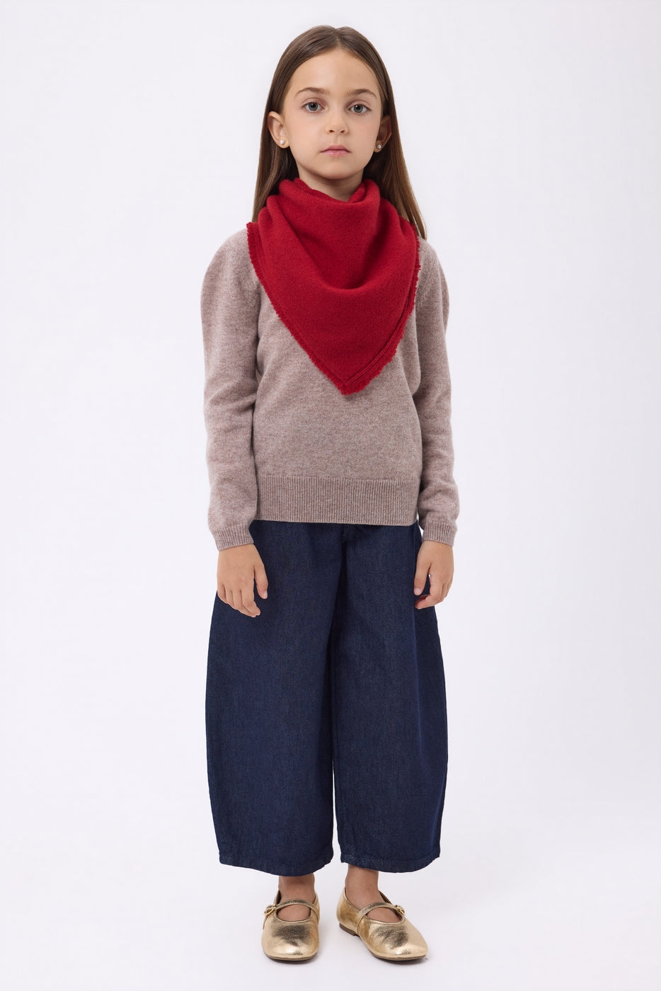 Plain Triangle Bandana Scarf Cozy - Red - Kids