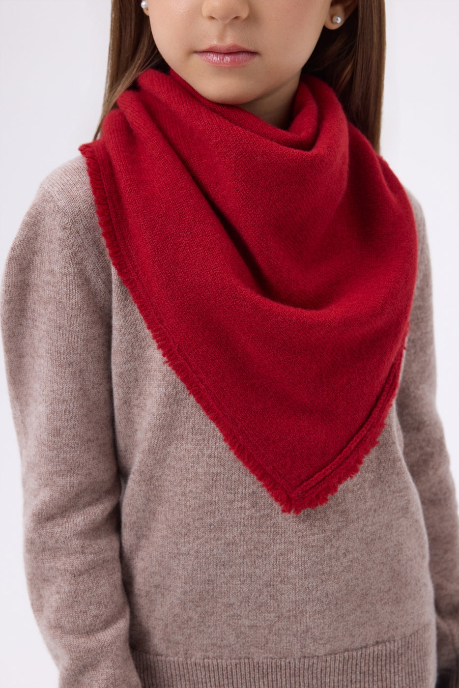 Plain Triangle Bandana Scarf Cozy - Red - Kids