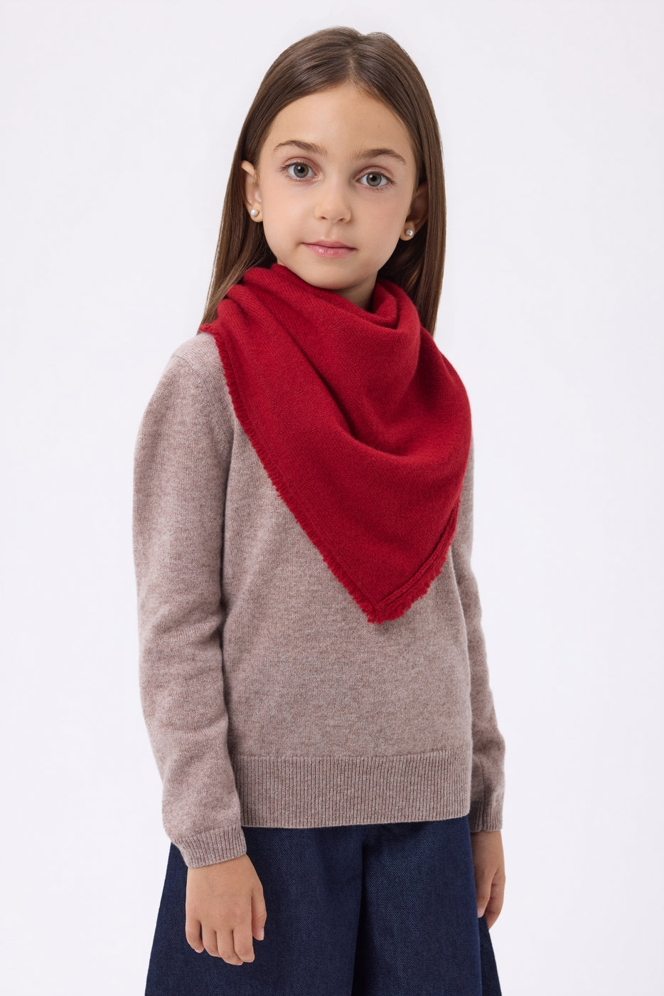 Plain Triangle Bandana Scarf Cozy - Red - Kids