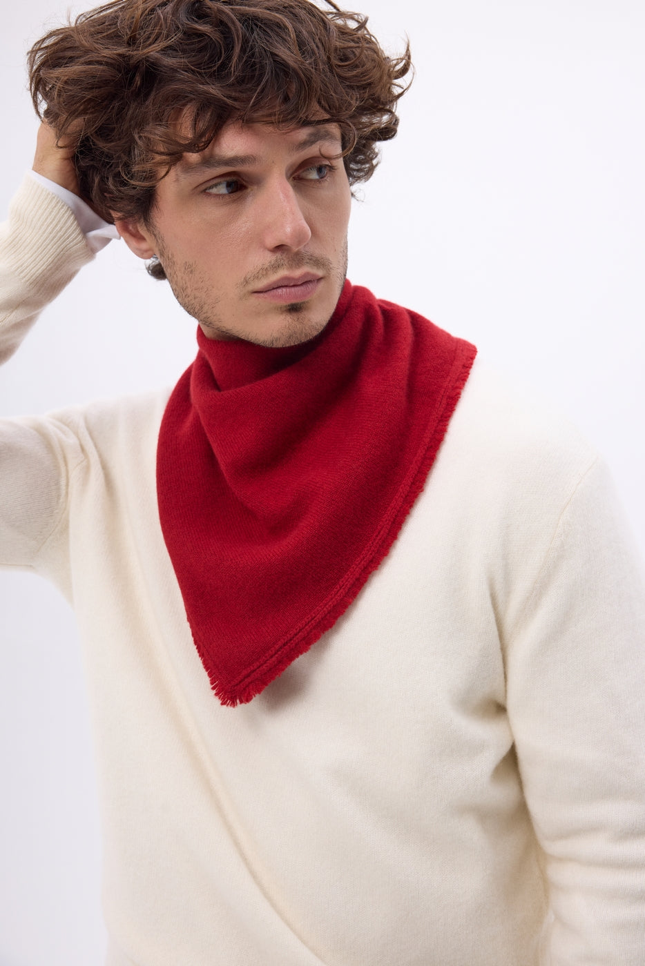 Cozy Plain Triangle Bandana Scarf - Red - Men