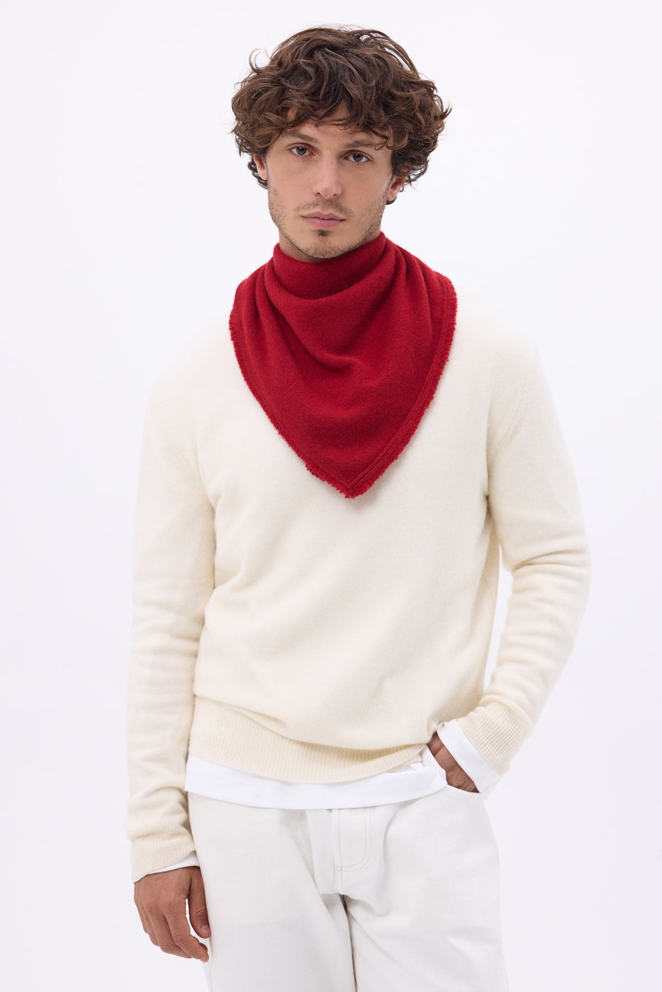 Cozy Plain Triangle Bandana Scarf - Red - Men