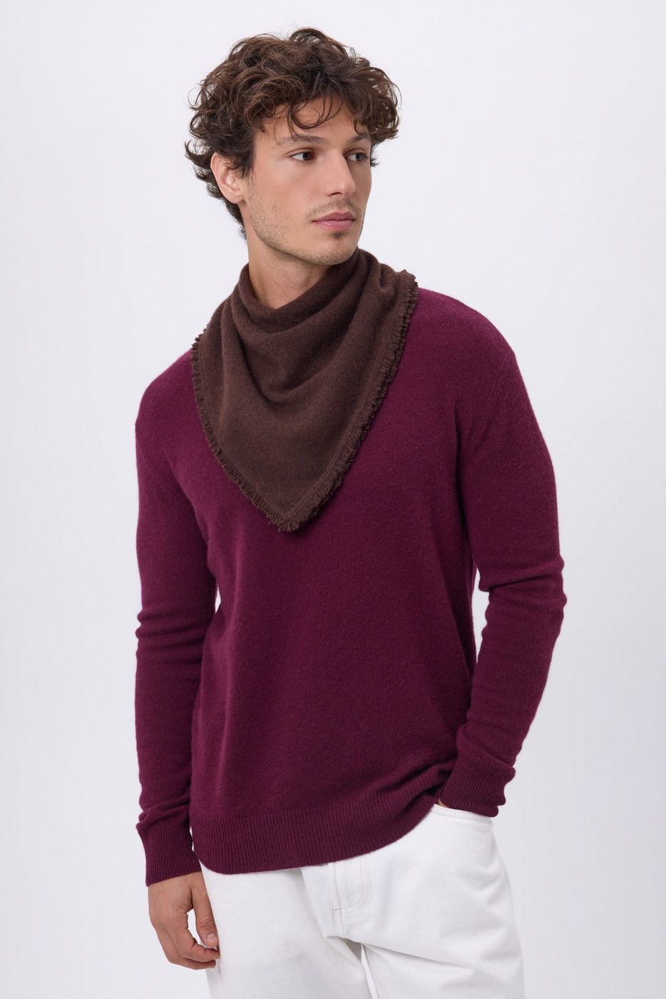 Einfarbiges Dreieckstuch Bandana Cozy - Schokoladenbraun - Herren - 100 % Kaschmir