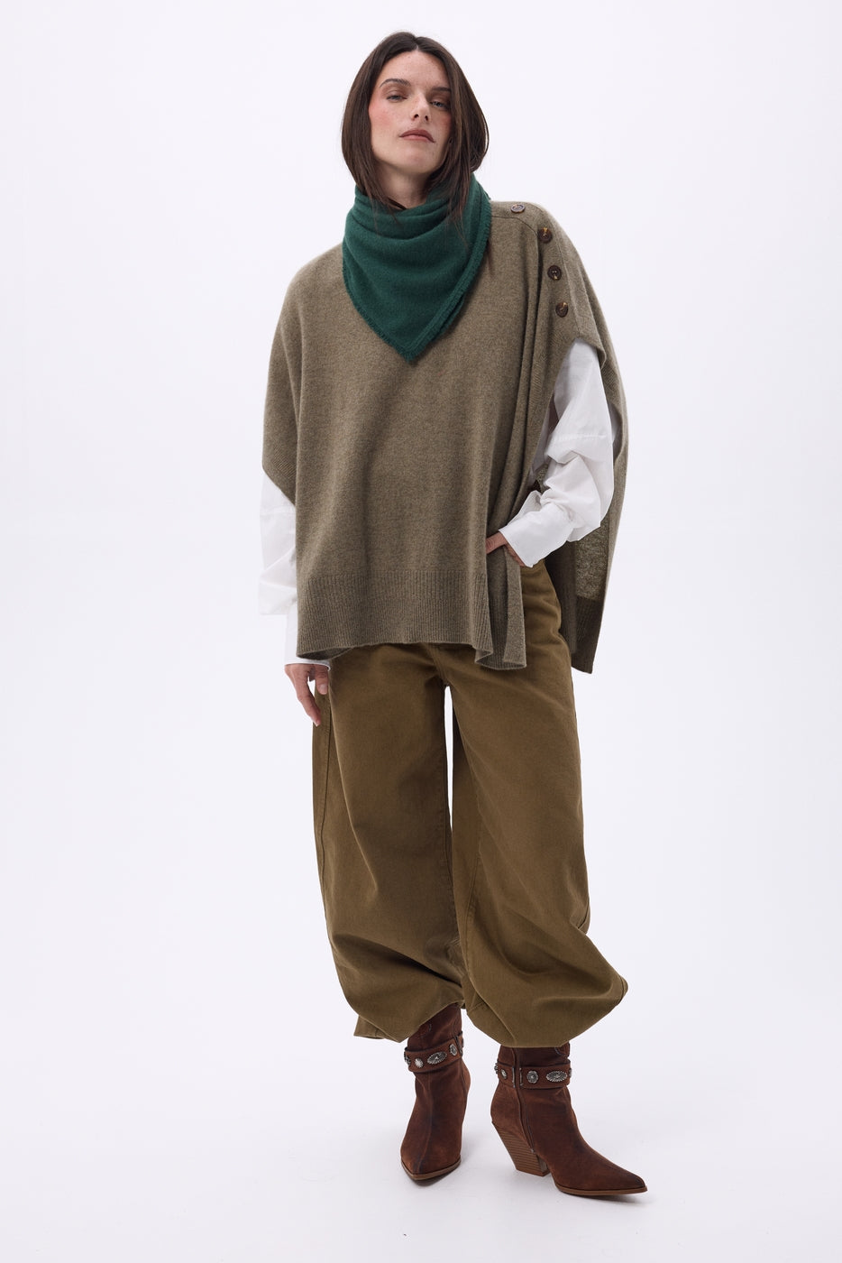 Bufanda bandana triangular lisa Cozy - Verde botella - Mujer