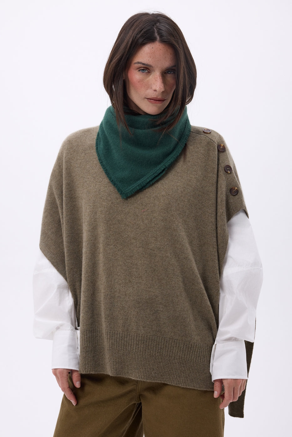 Bufanda bandana triangular lisa Cozy - Verde botella - Mujer