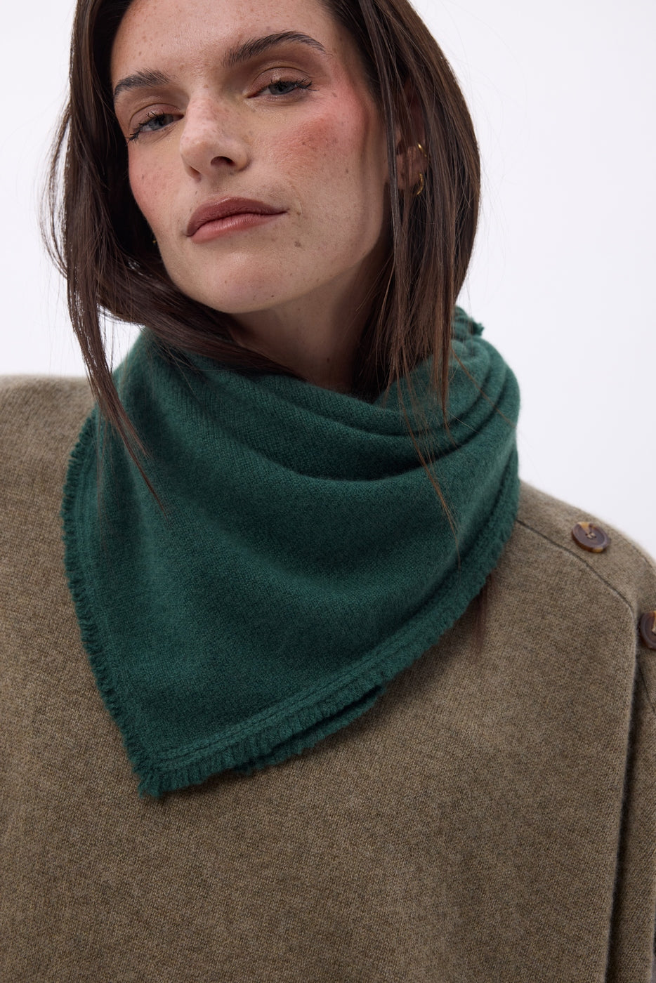 Bufanda bandana triangular lisa Cozy - Verde botella - Mujer