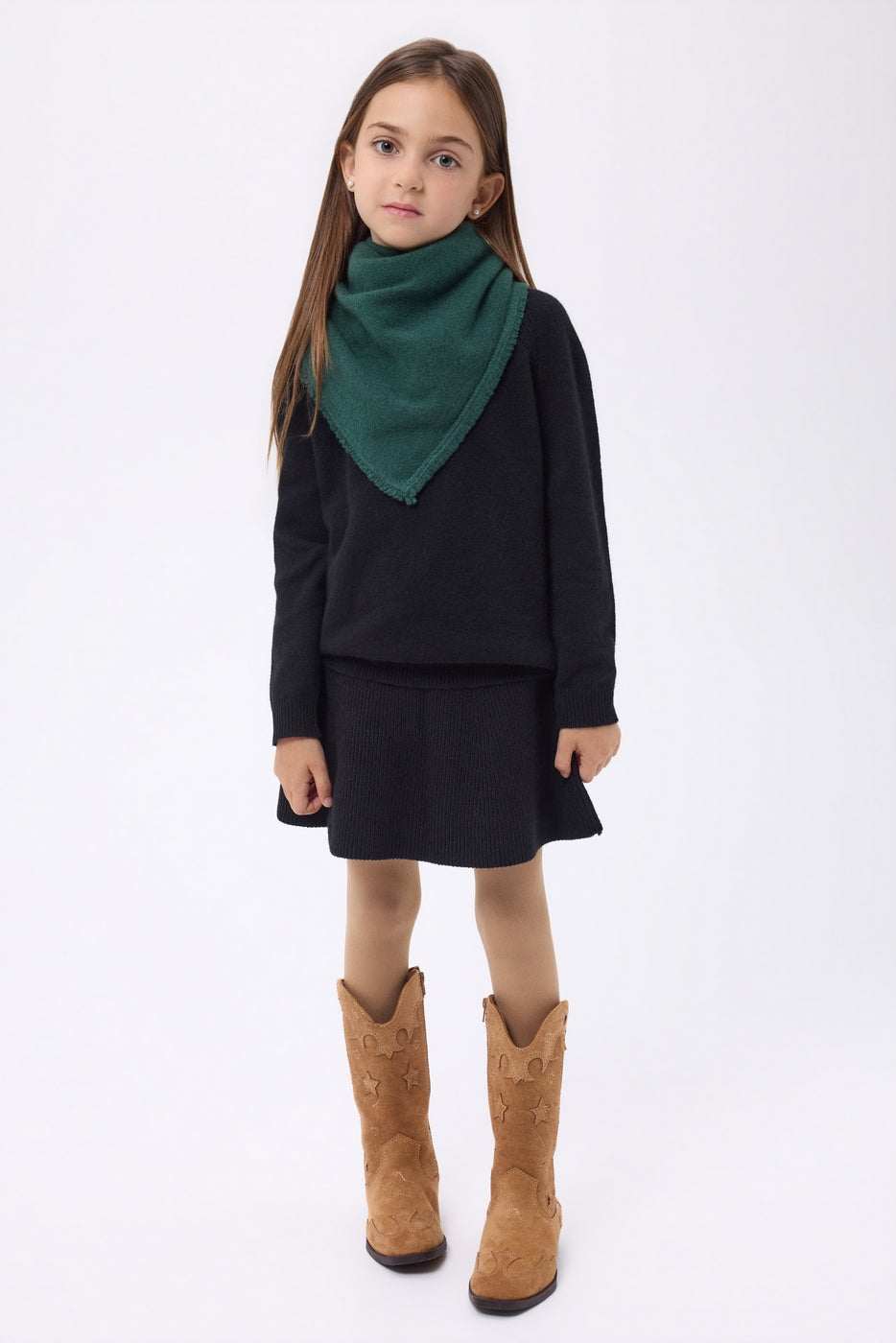 Cozy Plain Triangle Bandana Scarf - Bottle Green - Kids