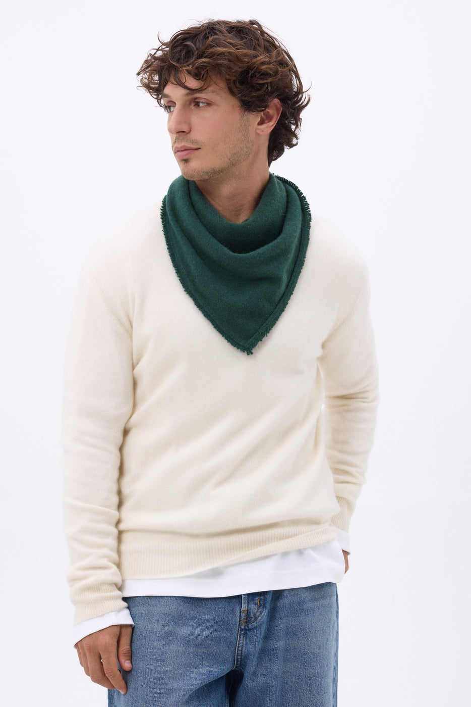 Bufanda bandana triangular lisa Cozy - Verde botella - Hombre