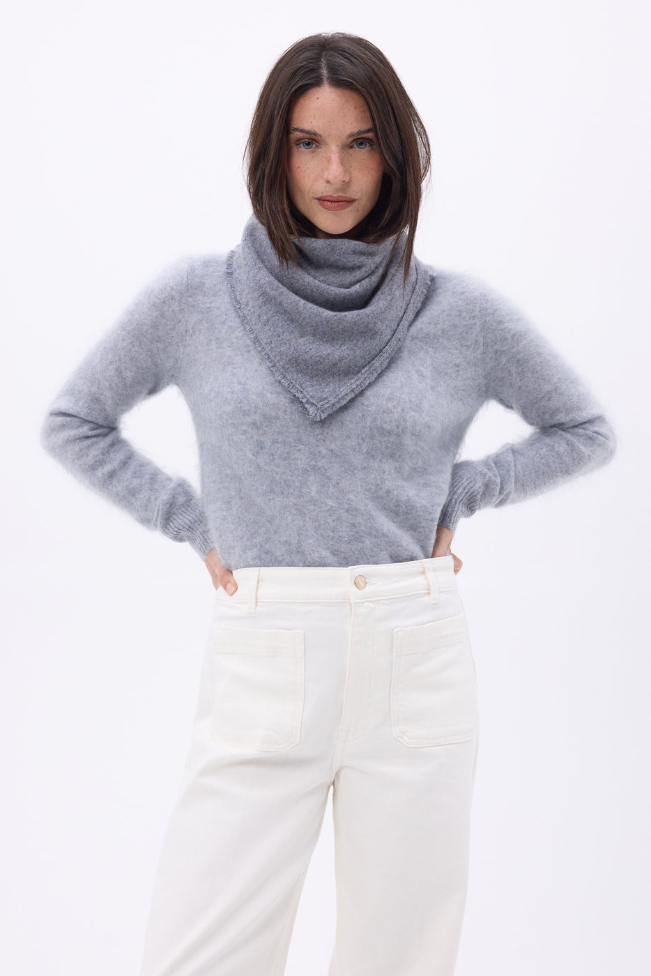 Bufanda bandana triangular lisa Cozy - Gris oscuro - Mujer