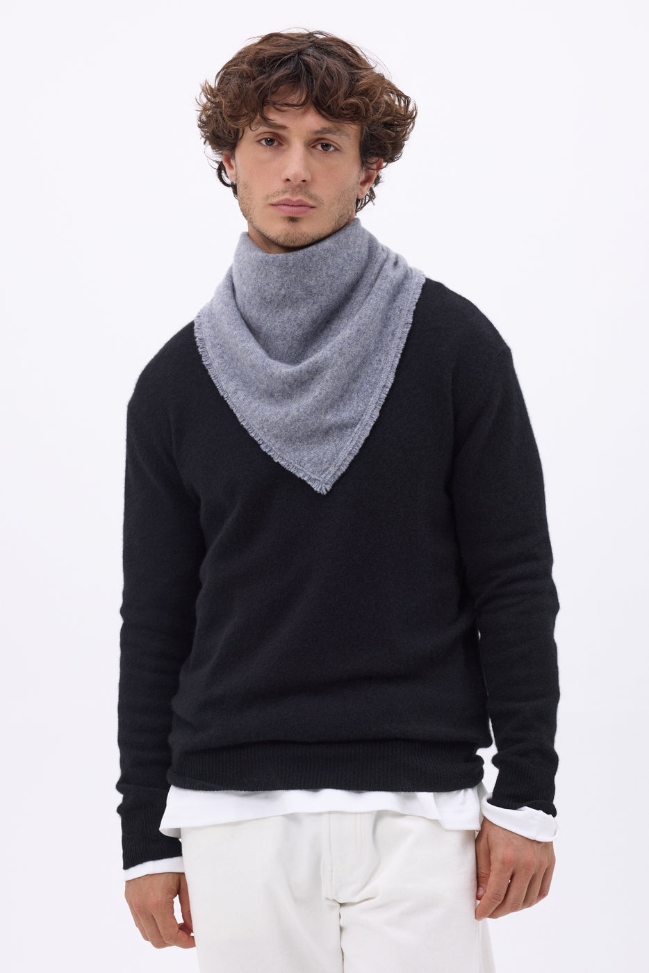 Plain Cozy Triangle Bandana Scarf - Dark Grey - Men