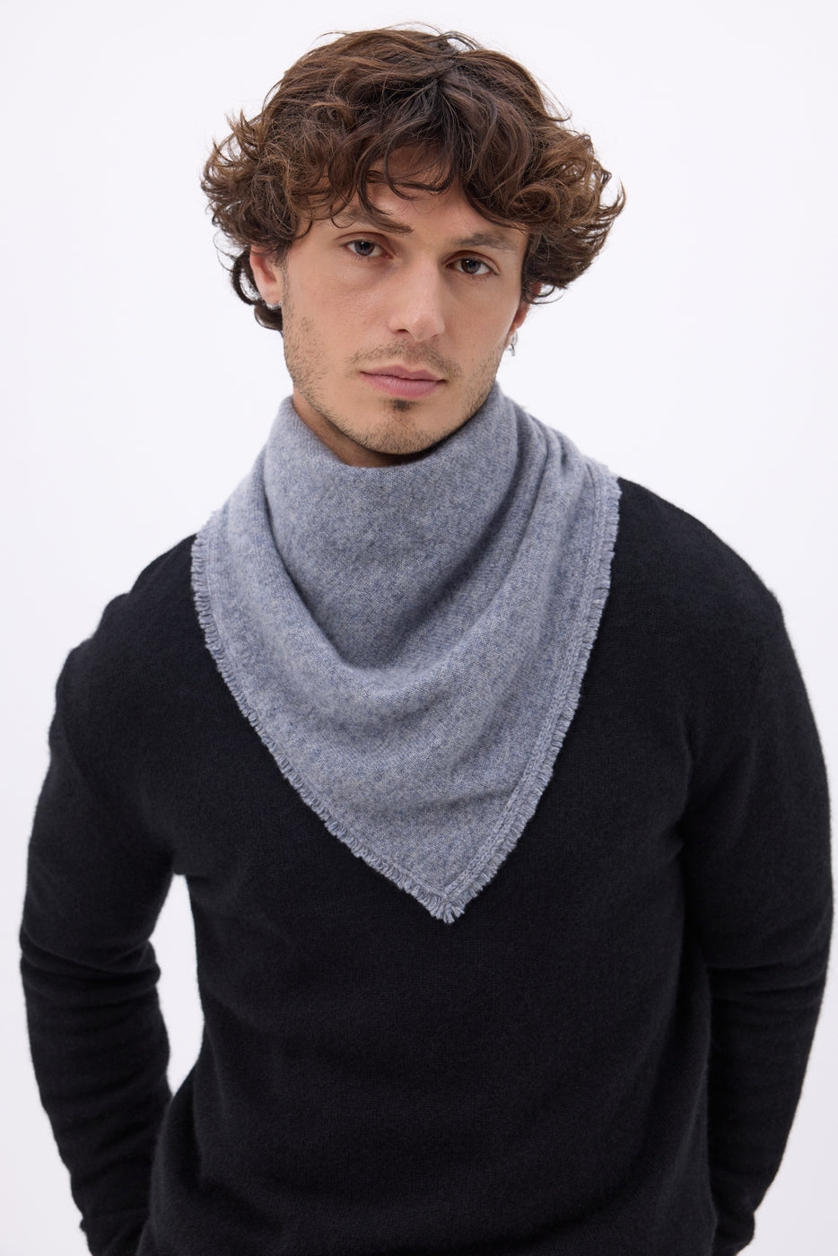 Plain Cozy Triangle Bandana Scarf - Dark Grey - Men