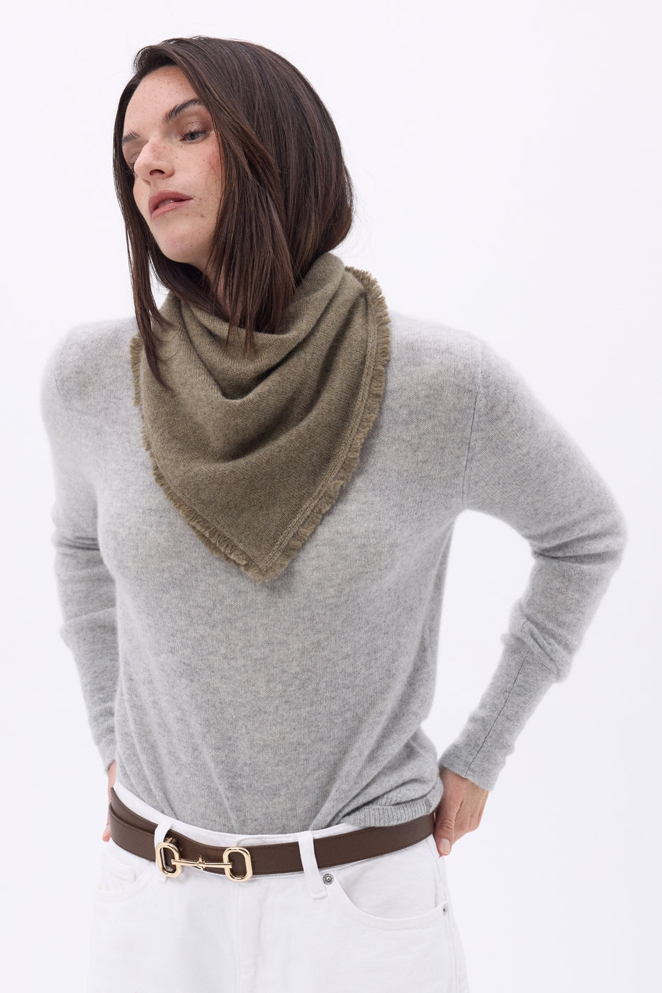 Echarpe Bandana Triange Uni Cozy - Khaki Chine - Femme
