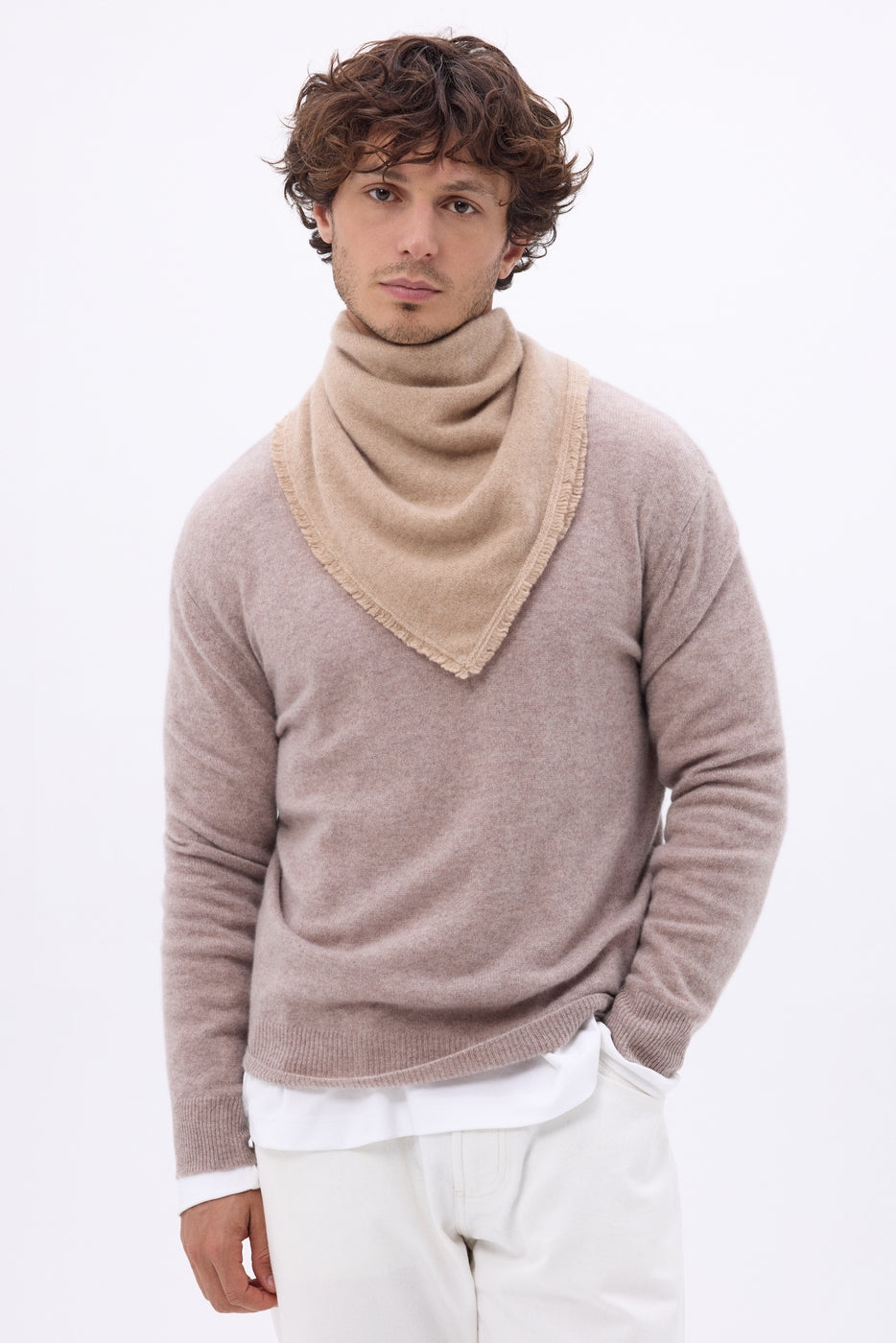 Bufanda bandana triangular lisa Cozy - Beige crema - Hombre