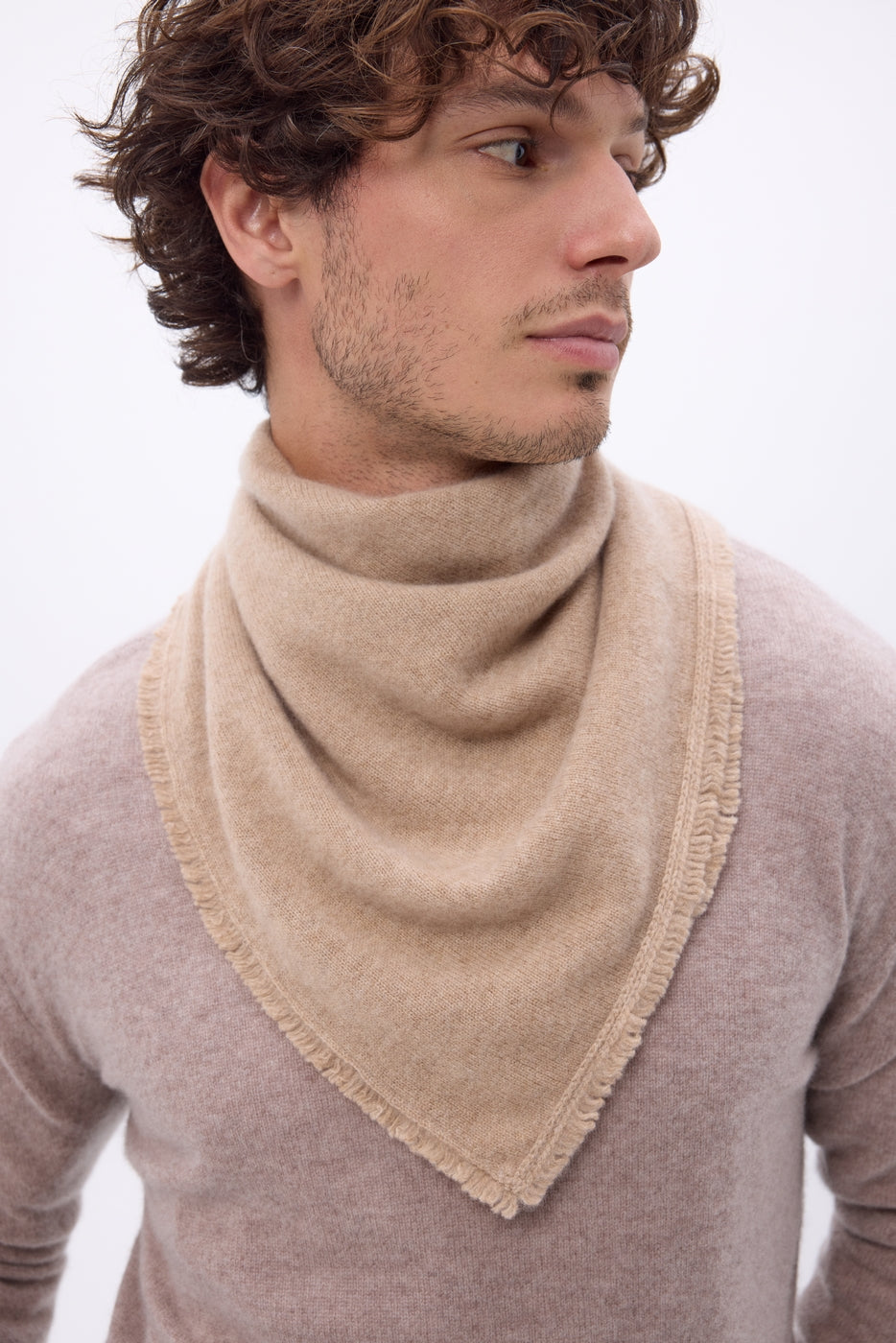 Bufanda bandana triangular lisa Cozy - Beige crema - Hombre