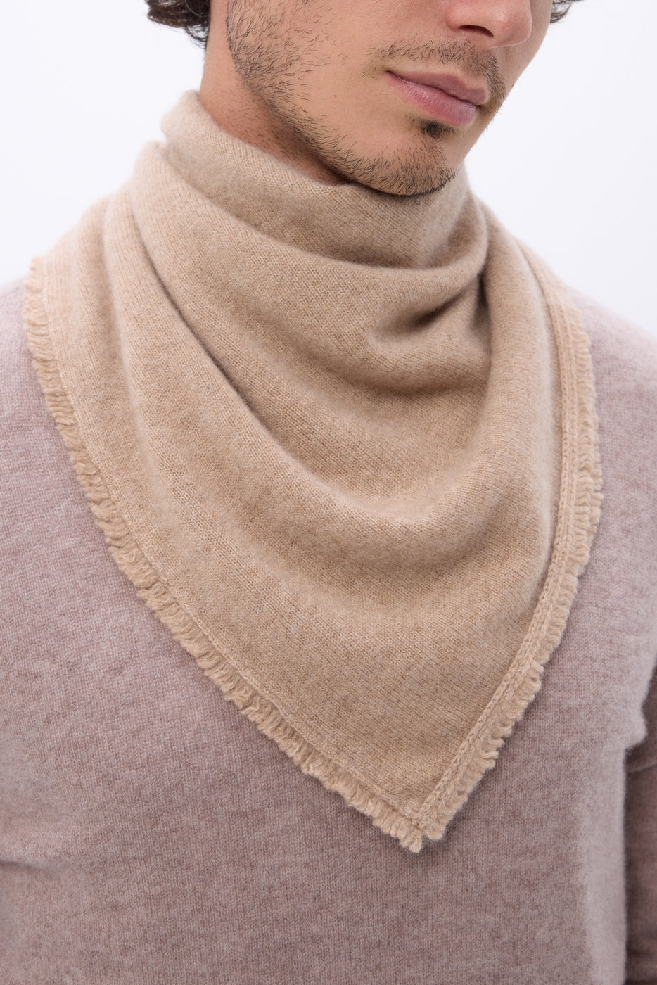 Bufanda bandana triangular lisa Cozy - Beige crema - Hombre