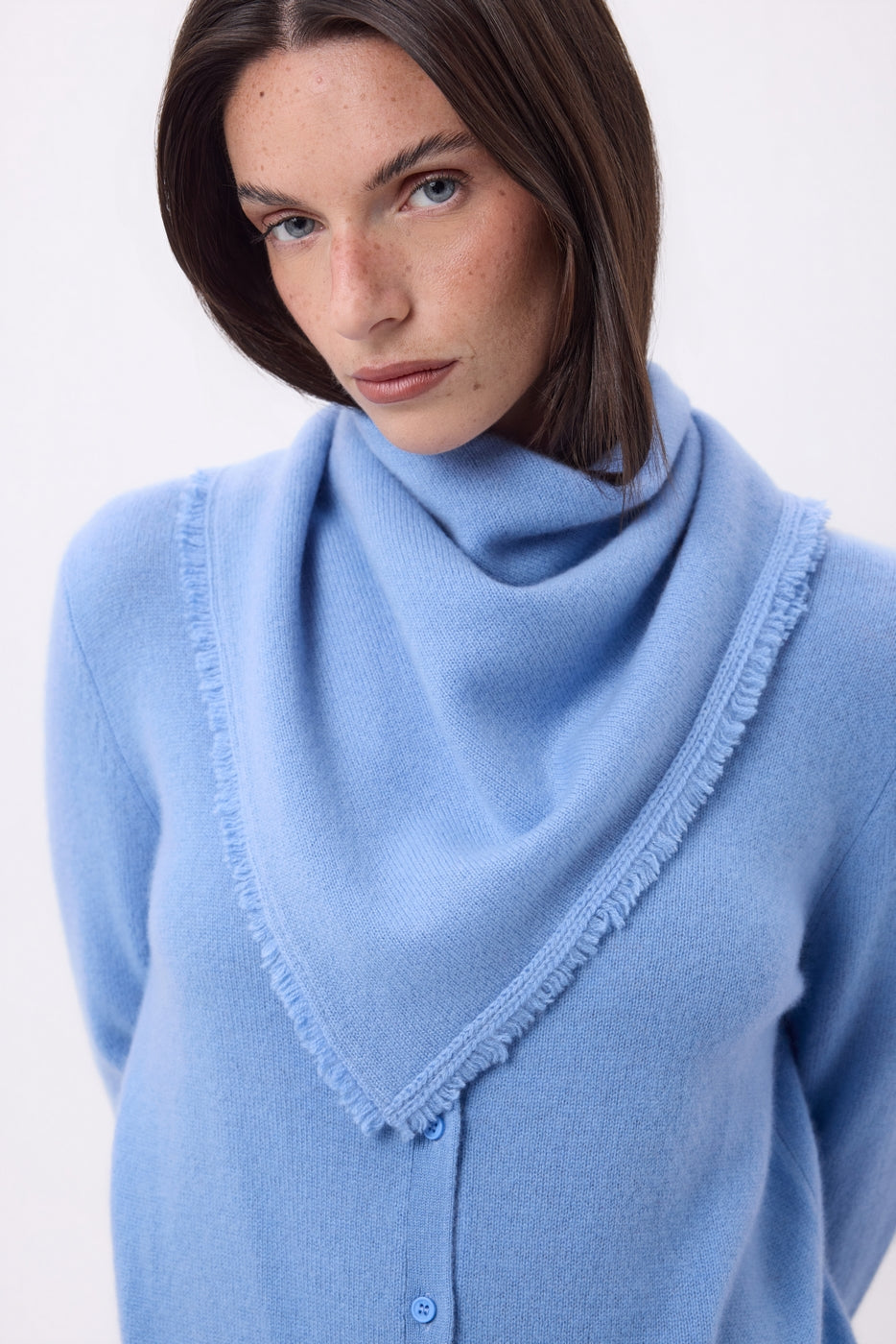Plain Triangle Bandana Scarf Cozy - Light Blue - Women