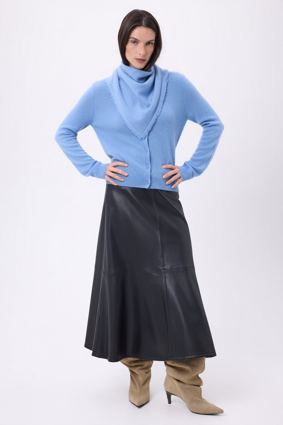 Plain Triangle Bandana Scarf Cozy - Light Blue - Women