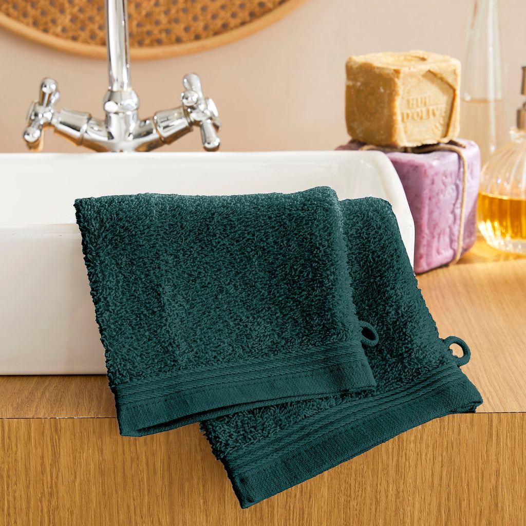 Set of 2 "Spa" Washcloths - 100% Cotton - Emerald
