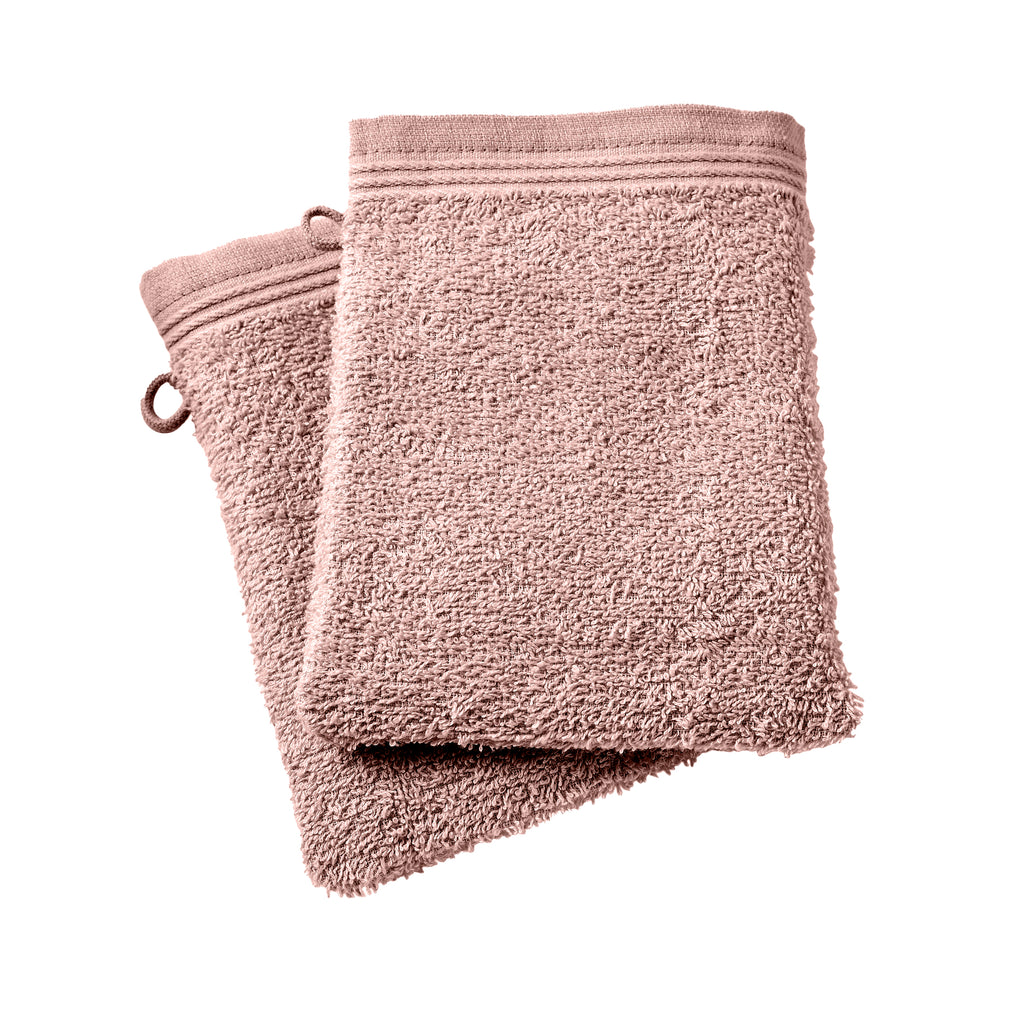 Lot De 2 Gants De Toilette "Spa" - 100% Coton - Vieux Rose