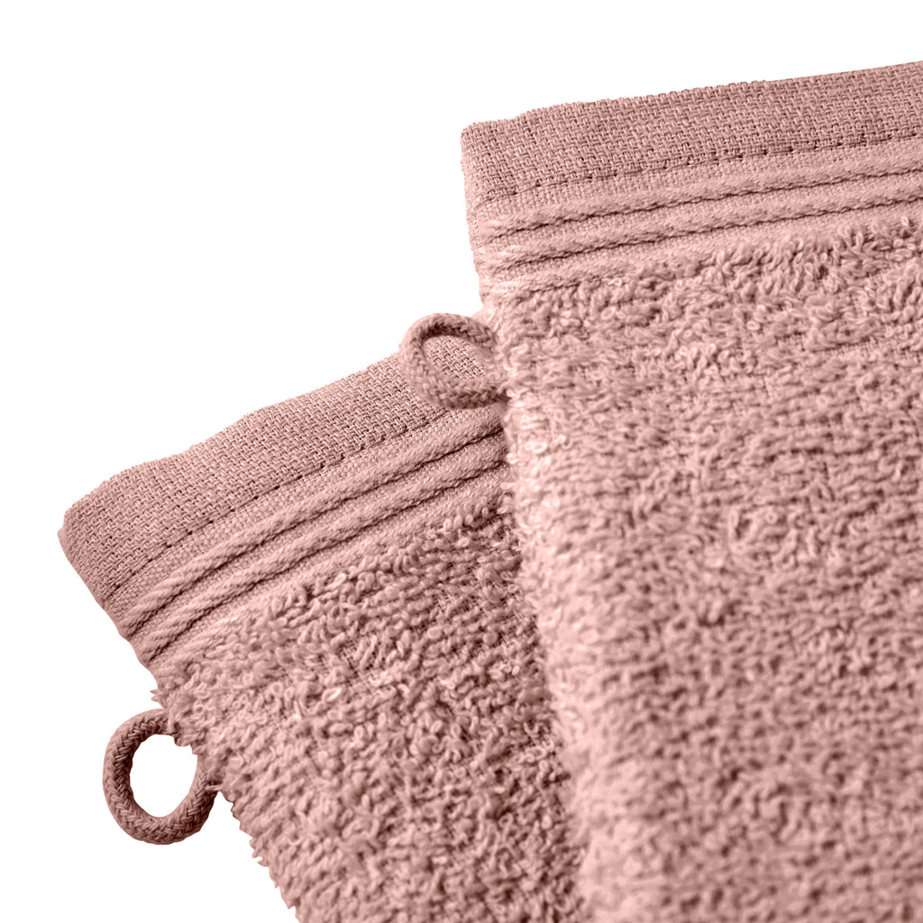 Lot De 2 Gants De Toilette "Spa" - 100% Coton - Vieux Rose