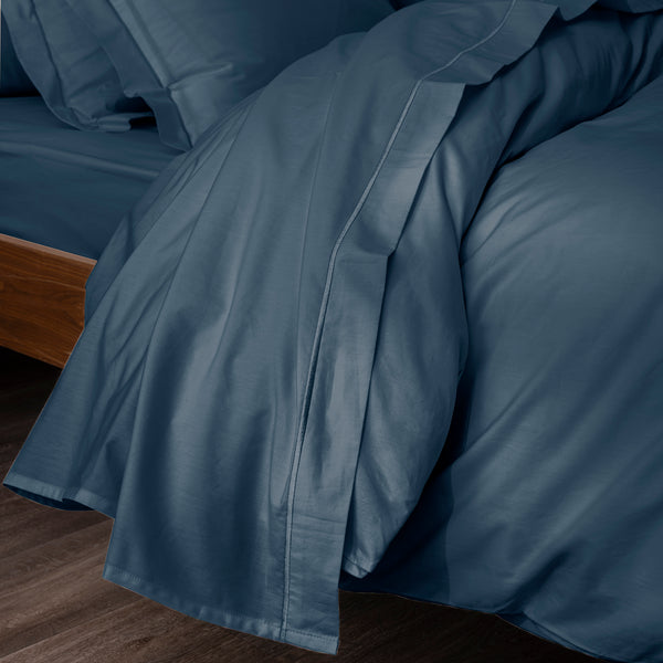 Drap Plat - 100% Percale Coton - Bleu Encre