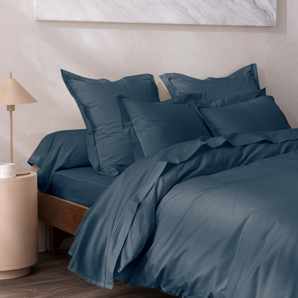 Drap Plat - 100% Percale Coton - Bleu Encre