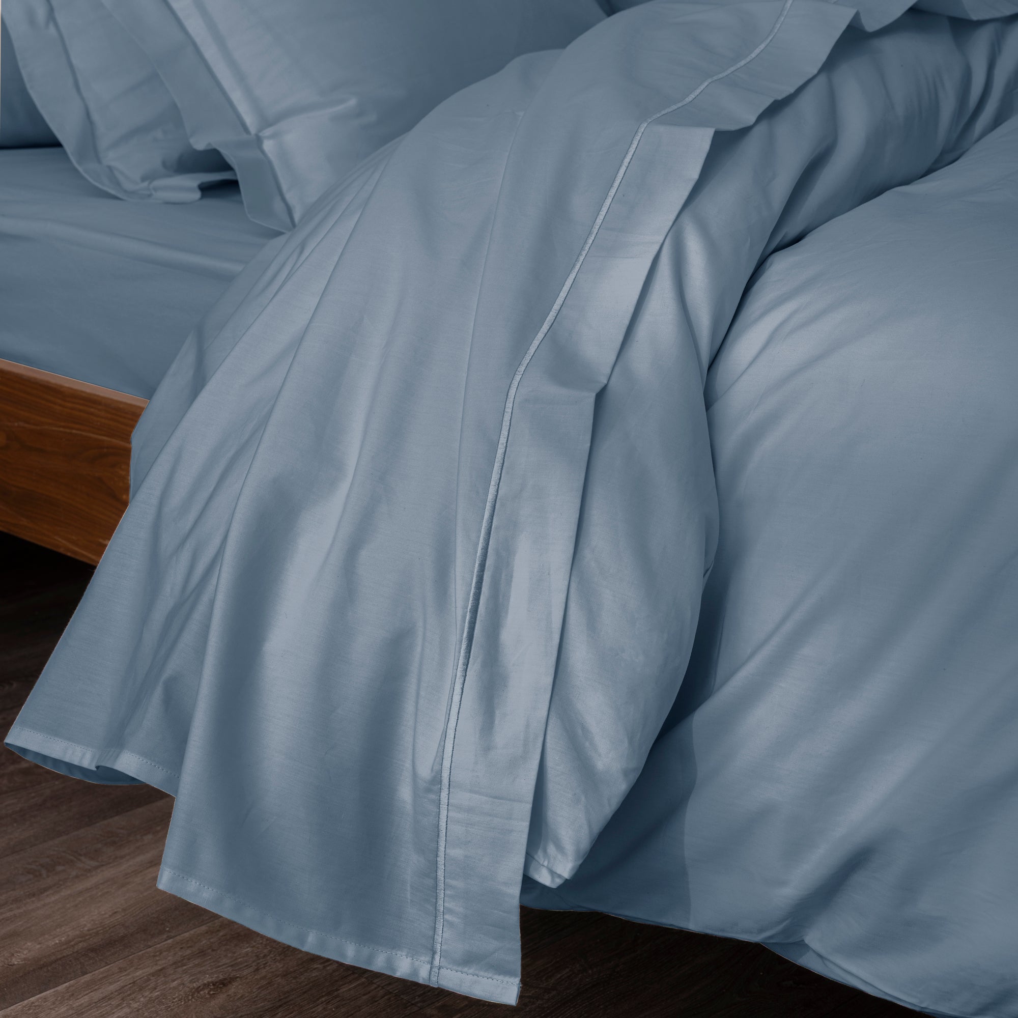 Drap Plat - 100% Percale Coton - Bleu Jean