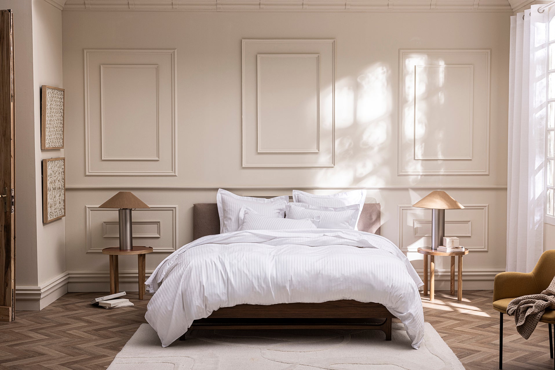“Prestige” Duvet Cover - 100% Combed Cotton Sateen With Fine Stripes - White