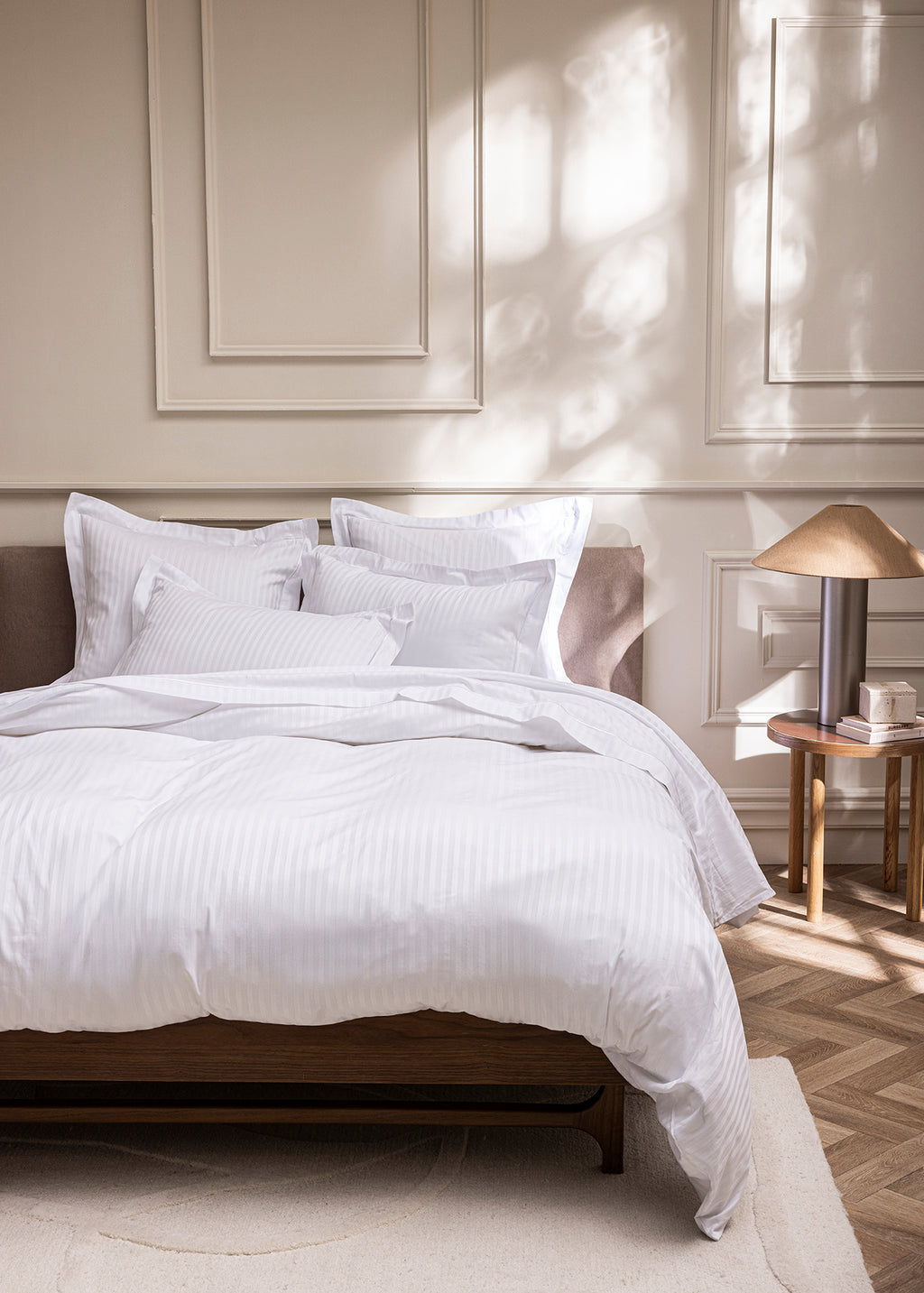 “Prestige” Duvet Cover - 100% Combed Cotton Sateen With Fine Stripes - White
