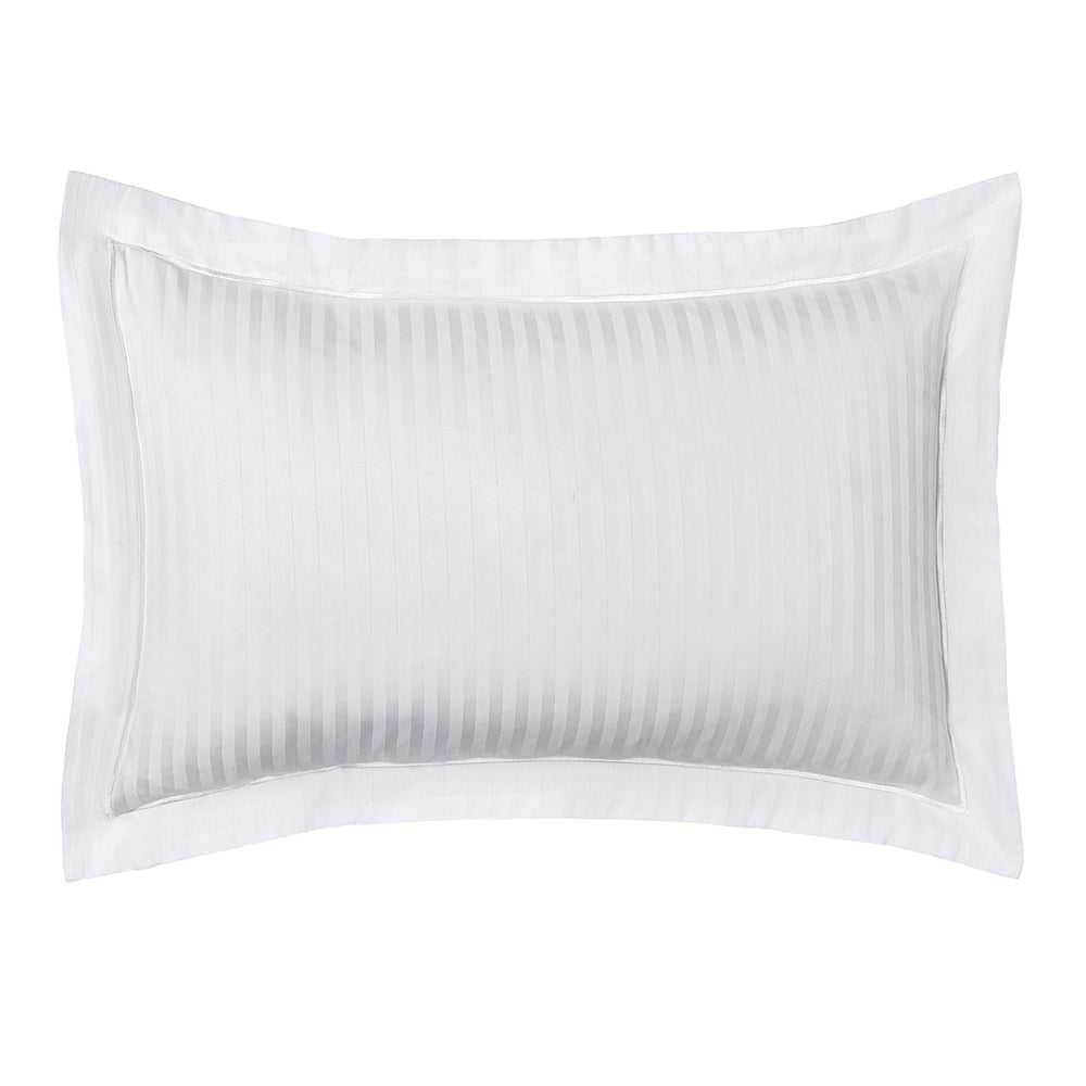 Taie D'Oreiller "Prestige" - 100% Satin De Coton Peigné Avec Fines Rayures - Blanc