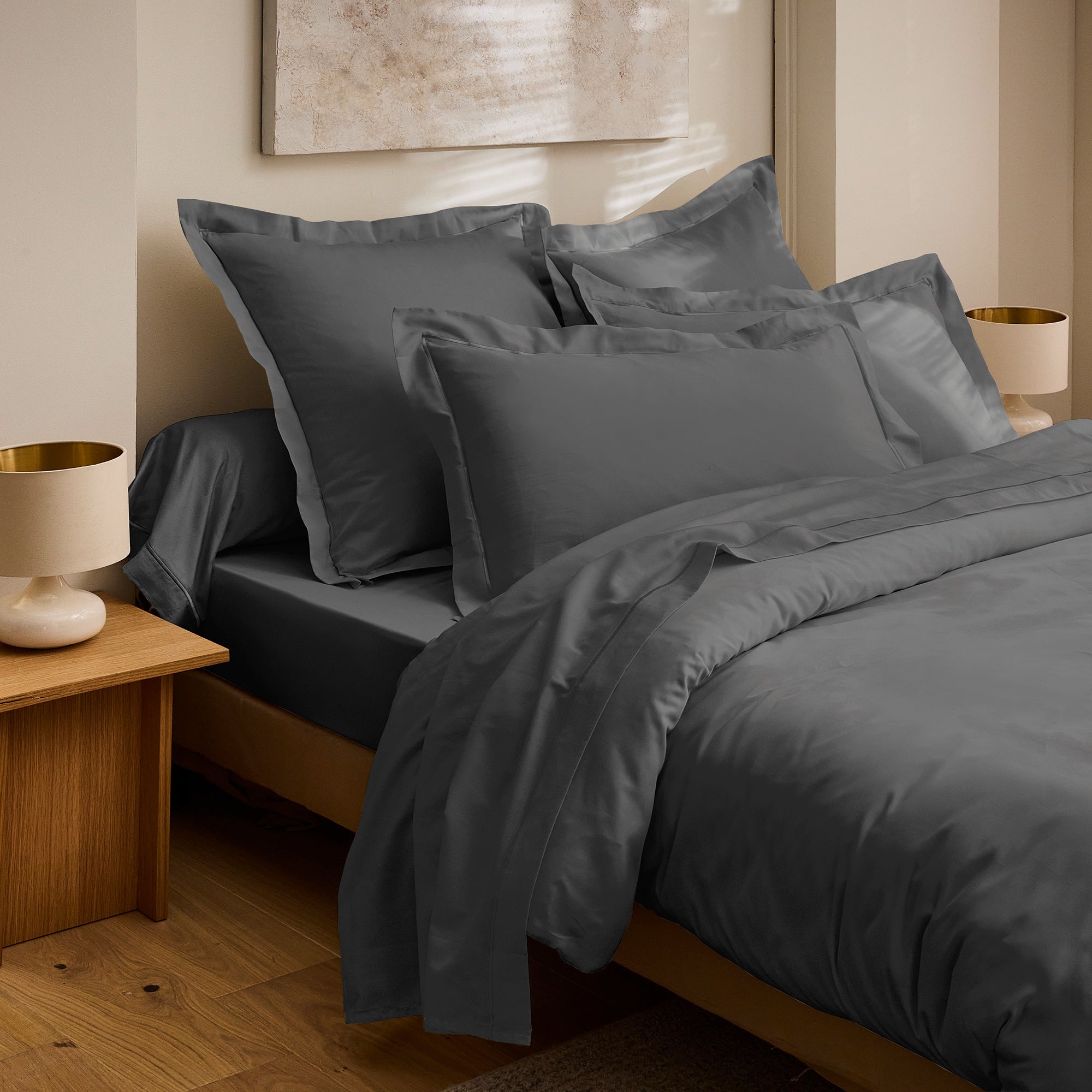 “Prestige” Bolster Case - Cotton Satin - Graphite