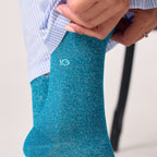 Chaussettes Pailletées En Coton Peigné Unies - Bleu Canard