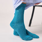 Chaussettes Pailletées En Coton Peigné Unies - Bleu Canard
