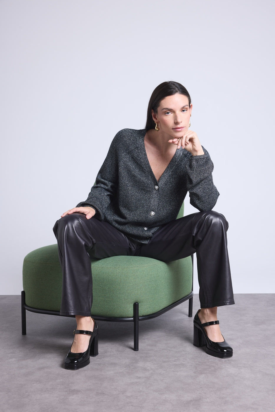 Cárdigan de Lúrex con Botones Joya Crawford - Negro y Lúrex Plateado - Mujer