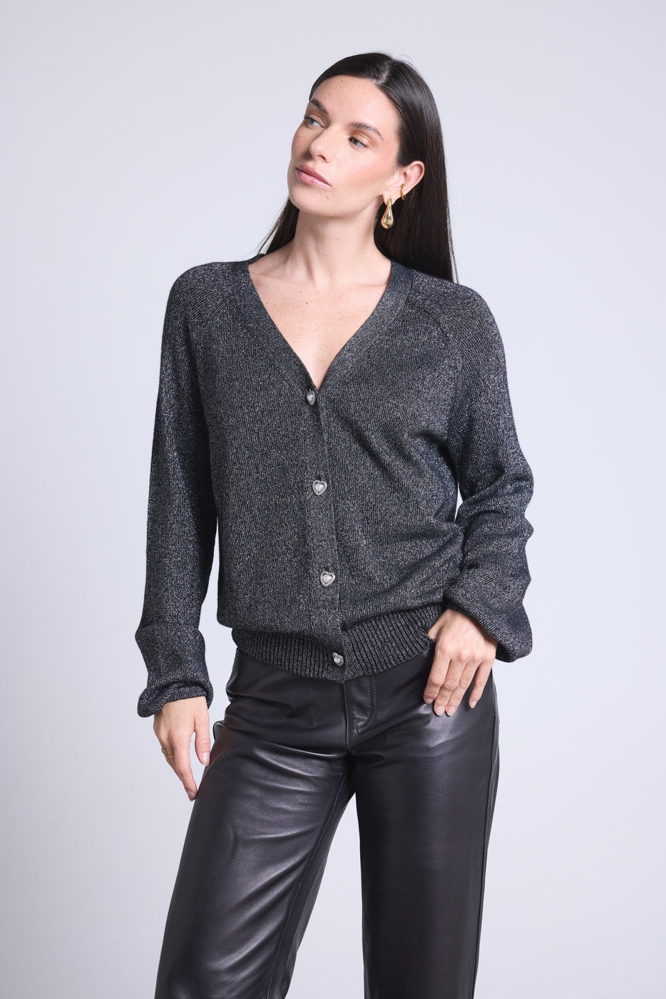 Cárdigan de Lúrex con Botones Joya Crawford - Negro y Lúrex Plateado - Mujer