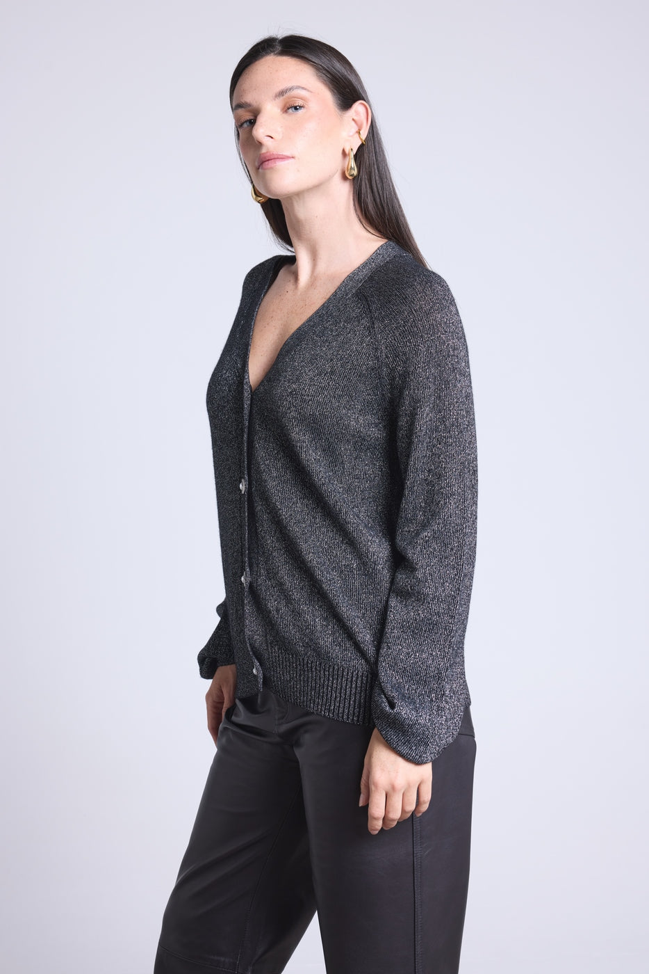 Cárdigan de Lúrex con Botones Joya Crawford - Negro y Lúrex Plateado - Mujer