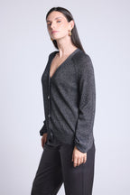 Cárdigan de Lúrex con Botones Joya Crawford - Negro y Lúrex Plateado - Mujer