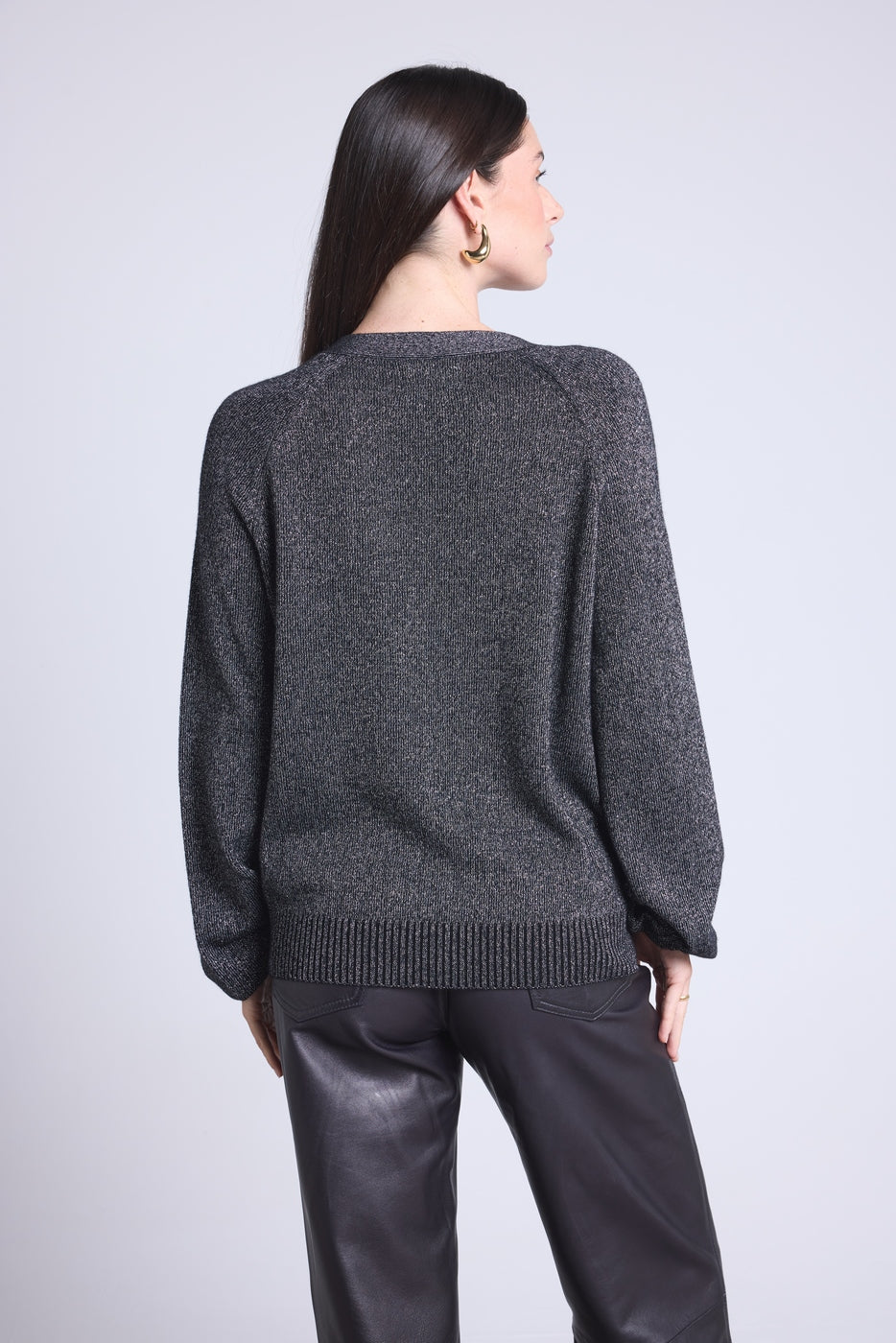 Cárdigan de Lúrex con Botones Joya Crawford - Negro y Lúrex Plateado - Mujer