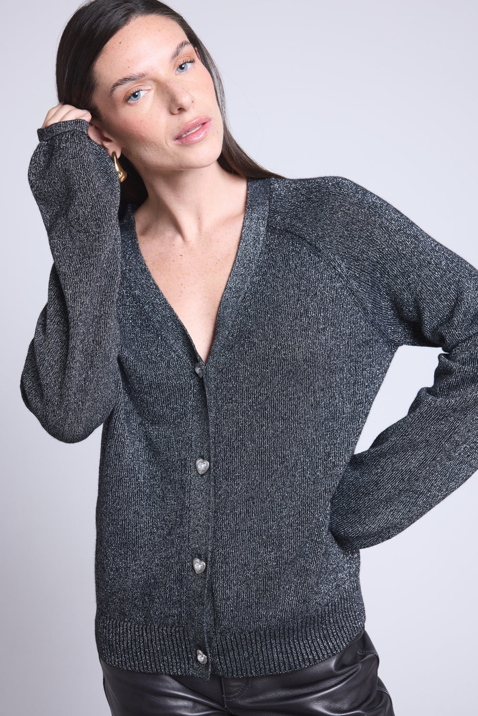 Cárdigan de Lúrex con Botones Joya Crawford - Negro y Lúrex Plateado - Mujer