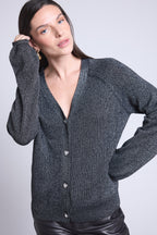 Cárdigan de Lúrex con Botones Joya Crawford - Negro y Lúrex Plateado - Mujer