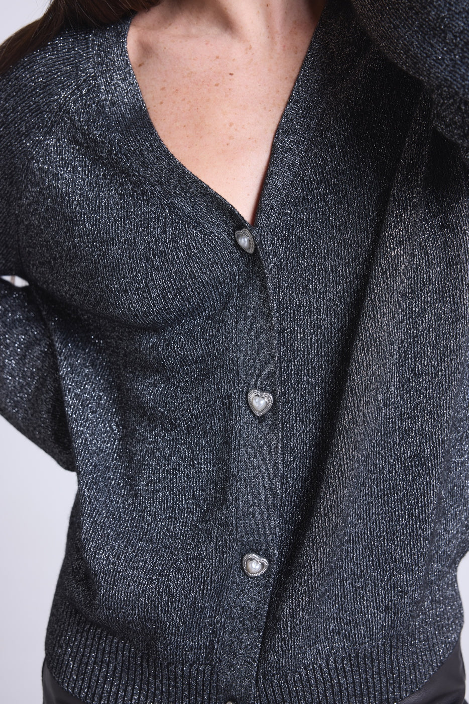 Cárdigan de Lúrex con Botones Joya Crawford - Negro y Lúrex Plateado - Mujer