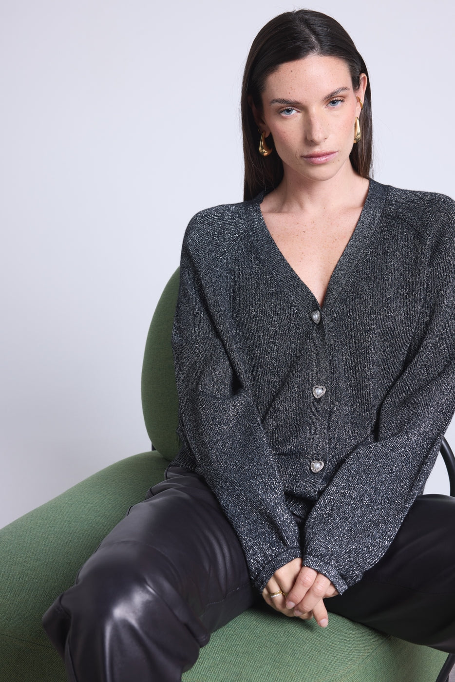 Cárdigan de Lúrex con Botones Joya Crawford - Negro y Lúrex Plateado - Mujer