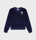 Crown Velour V-Neck Sweatshirt - Navy/Cream - Women