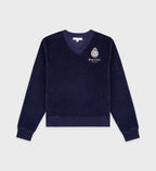 Crown Velour V-Neck Sweatshirt - Navy/Cream - Women