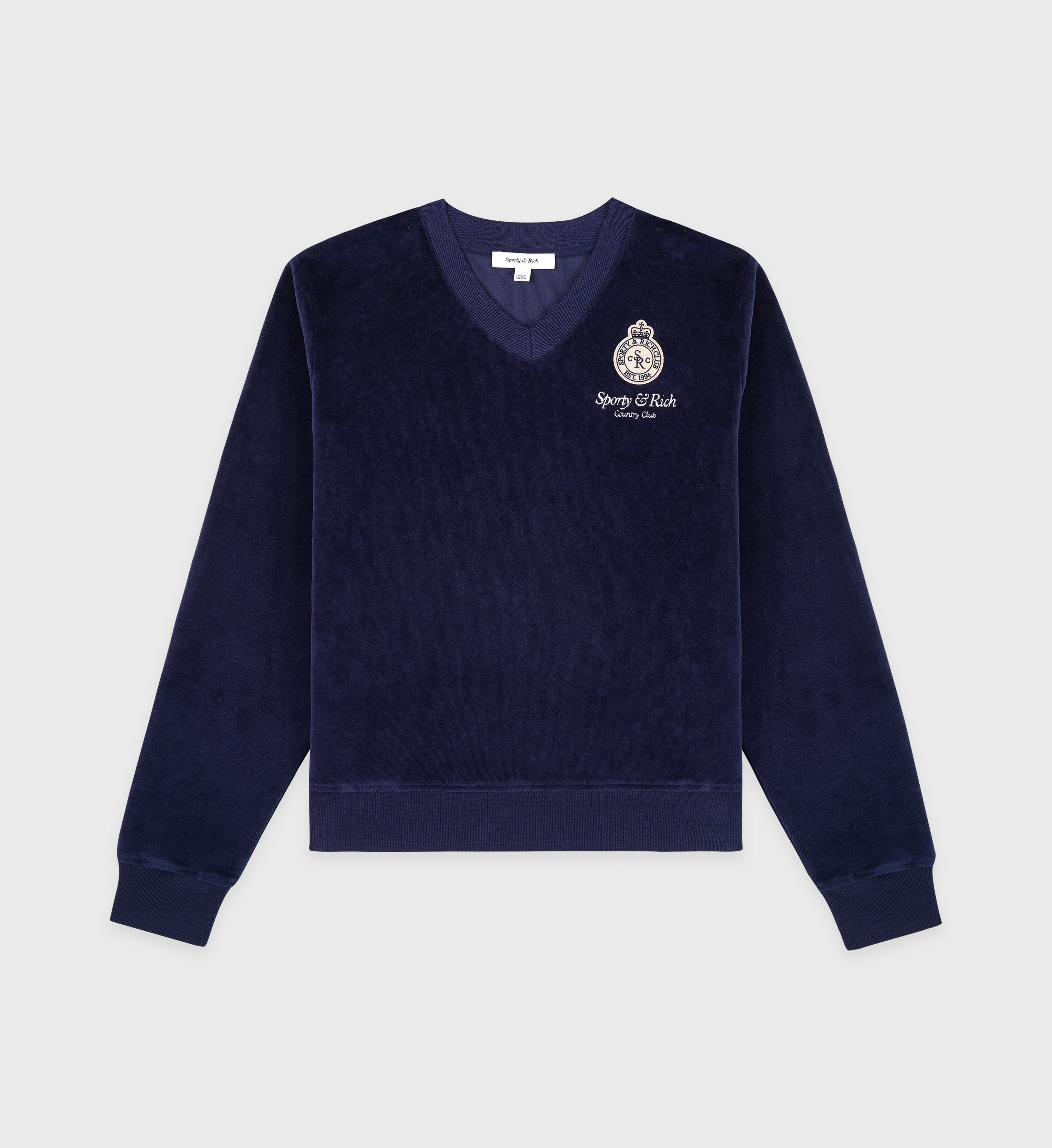 Crown Velour V-Neck Sweatshirt - Navy/Cream - Women