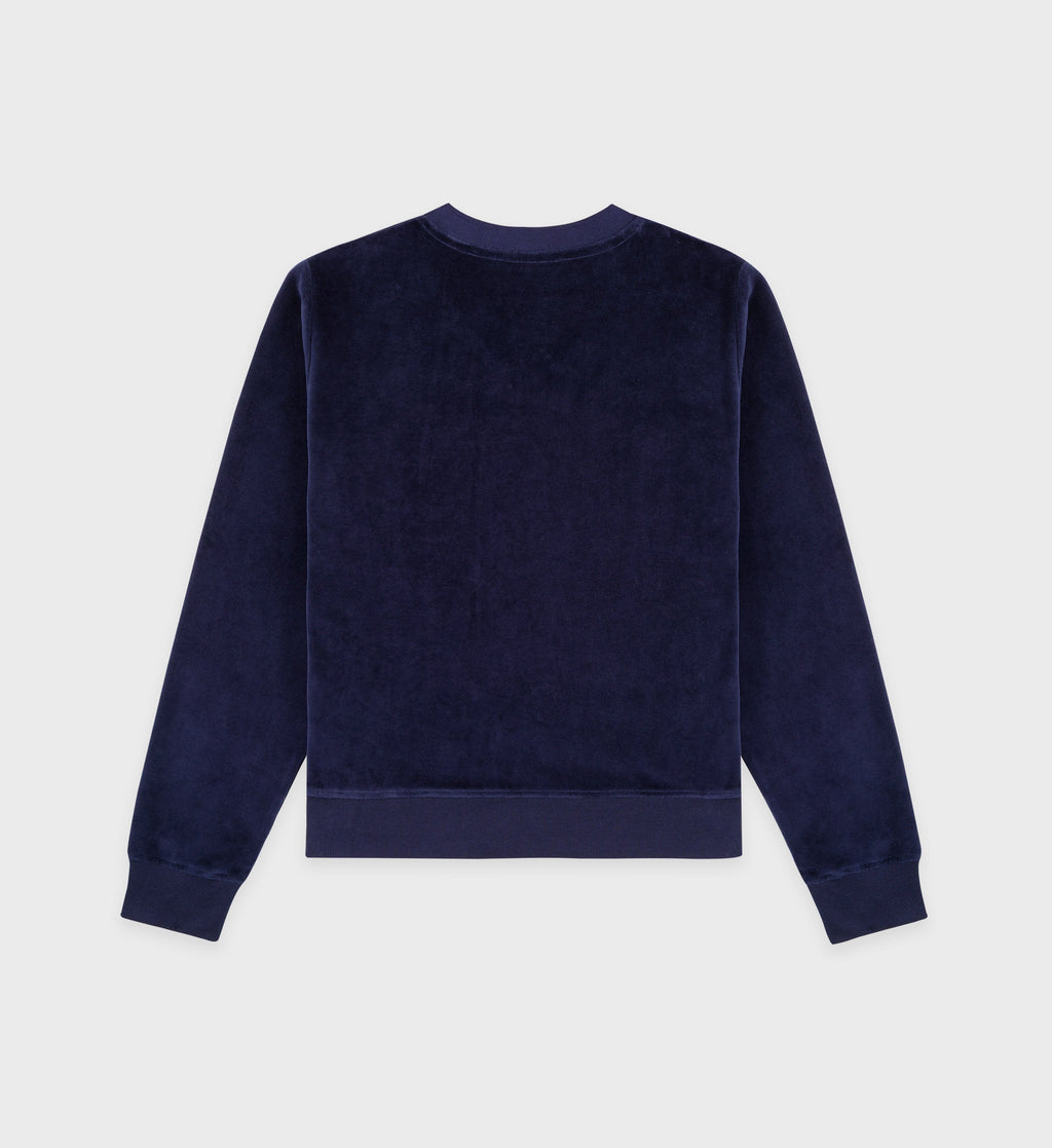 Crown Velour V-Neck Sweatshirt - Navy/Cream - Women