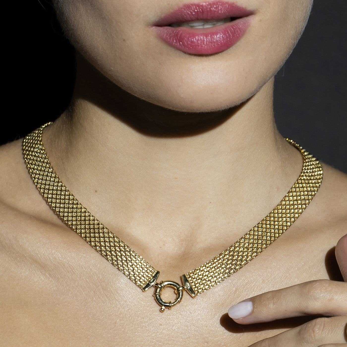 "Calera Mesh" Necklace with Buoy Clasp - 375/1000 Yellow Gold