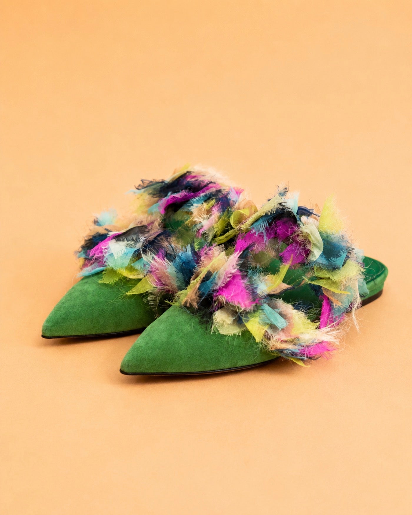 Bailarina Baba de ante verde y organza multicolor
